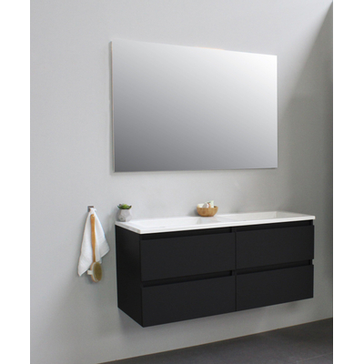 Basic Line Bella Badkamermeubelset - 120x55x46cm - 2 wasbakken - Acryl - Wit - 0 kraangaten - Wandspiegel zonder verlichting - Melamine Zwart mat