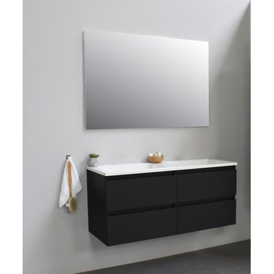 Basic Bella Meuble salle de bains avec lavabo acrylique Blanc avec miroir 120x55x46cm sans trous de robinet Noir mat