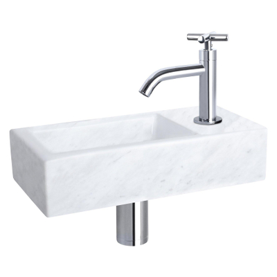 Differnz Helios fonteinset - 37.5x18.5x9.5cm - Rechthoek - 1 kraangat - Gebogen chromen kraan - kruisgreep - Mineraalsteen Marmer SHOWROOMMODEL