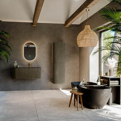 Ensemble de meuble de salle de bain Mondiaz KURVE-DLUX - 105x46x40cm - 1 tiroir - 1 porte - lavabo en solid surface - droite - 1 trou de robinet - Shadow