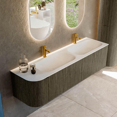 Mondiaz KURVE Badkamermeubelset - 165x46x40cm - 2 lade - 1 deur - wastafel solid surface - dubbel / rechts - 2 kraangaten - Shadow