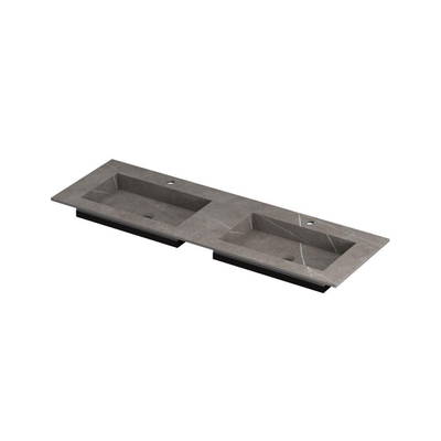 INK Post lavabo - 140x45x1cm - 2 vasques - 2 trous de robinet - céramique Armani gris mat