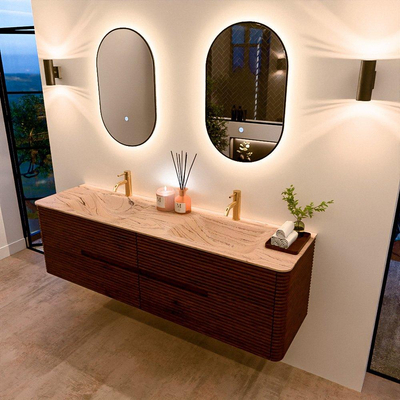 Mondiaz CIRO-DLUX Badkamermeubelset - 170x45x50cm - Solid surface wastafel Arena - 2 wasbak Dubbel - 2 kraangaten - 4 lades - Ruby