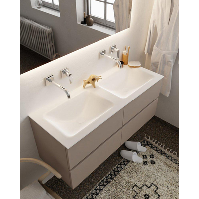 Mondiaz VICA ensemble de meuble de salle de bain - 120cm - meuble sous-vasque fumée - 4 tiroirs - lavabo nuage double - sans trou de robinet version XL 60cm de haut