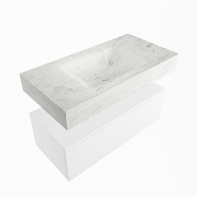 MONDIAZ ALAN - DLUX Ensemble de meubles de salle de bains - 90cm - meuble bas - Talc - 1 tiroir - lavabo suspendu - cuve au milieu - 1 trou de robinet - Opalo
