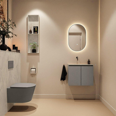 MONDIAZ TURE-DLUX Meuble toilette - 60cm - Smoke - EDEN - vasque Opalo - position gauche - sans trou de robinet