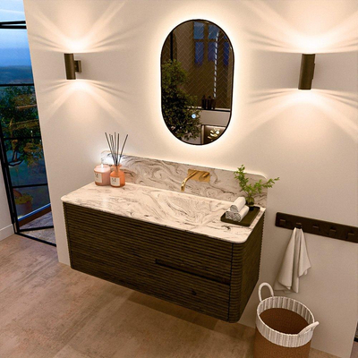 Mondiaz CIRO-DLUX Meuble de salle de bains - 120x45x50cm - Plan vasque solid surface Glace - 1 vasque à droite - sans trous de robinetterie - 2 tiroirs - Shadow
