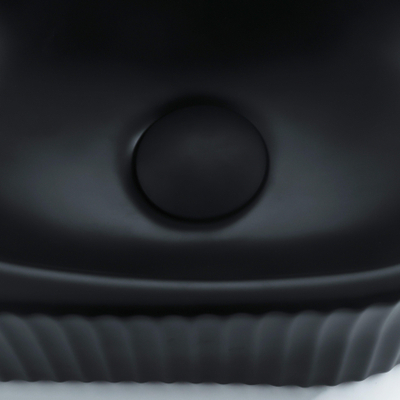 QeramiQ Fuente Fonteinset - 40x21.5x12cm - geribbeld - halfrond - keramiek - fonteinkraan zwart mat - afvoerplug - verlaagd sifon - zwart mat