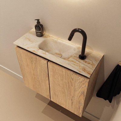 MONDIAZ TURE-DLUX Meuble de toilette 60 cm Washed Oak. Lavabo EDEN Frappe position milieu. Avec 1 trou de robinet.