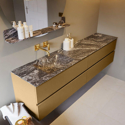 Mondiaz VICA-DLUX ensemble de meuble de salle de bain - 200cm - meuble sous-vasque oro - 4 tiroirs - lavabo encastrée cloud gauche - sans trous de robinet - version haute de 60cm - lave