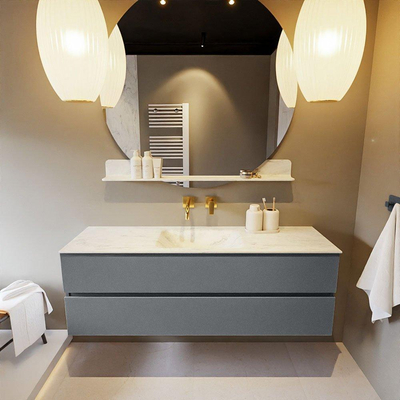 Mondiaz VICA-DLUX ensemble de meuble de salle de bain - 150cm - meuble sous-vasque plata - 2 tiroirs - lavabo encastrée cloud milieu - sans trous de robinet - version haute de 60cm - opalo