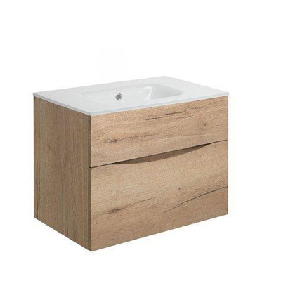Crosswater Glide II ensemble de meubles de salle de bain - 70x45x52cm - 2 tiroirs sans poignée softclose windsor oak - sans trou de robinetterie - blanc