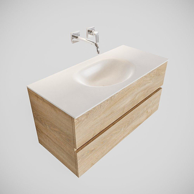 Mondiaz VICA Meuble Washed oak avec 2 tiroirs 100x50x45cm vasque lavabo Moon centre sans trou de robinet