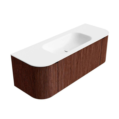 Ensemble de meuble de salle de bain Mondiaz KURVE - 130x46x40cm - 1 tiroir - 2 portes - lavabo en solid surface - milieu - sans trou de robinet - Ruby