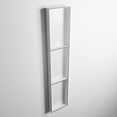Mondiaz Easy nis 29.5x149.5x8cm voor Inbouw/opbouw 3 open vakken Solid surface Talc/Army
