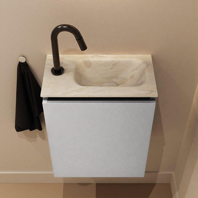 MONDIAZ TURE-DLUX Meuble WC 40 cm Plata. Lavabo EDEN Ostra position droite. Avec 1 trou de robinet.