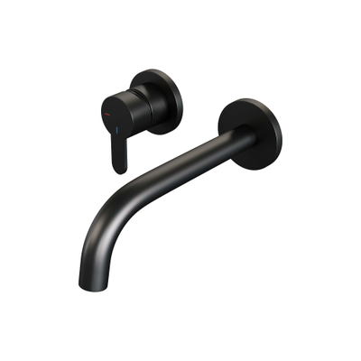 BRAUER Black Edition Wastafelmengkraan inbouw - gebogen uitloop rechts - hendel plat smal - inclusief inbouwdeel - model D2 - mat zwart