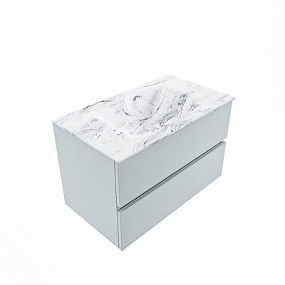 MONDIAZ VICA-DLUX Ensemble de meuble de salle de bains - 80cm - meuble bas clay - 2 tiroirs - lavabo encastré cloud centré - 1 trou de robinet - version haute 60cm - glace
