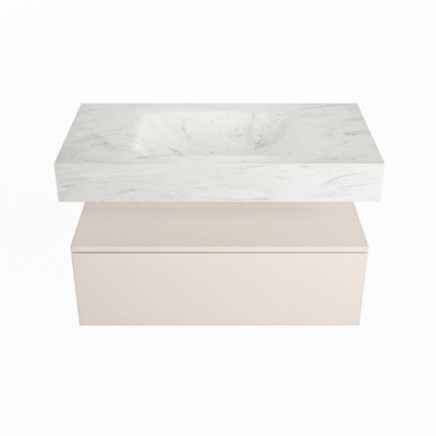 Mondiaz ALAN-DLUX Ensemble de meuble - 90cm - meuble Linen mat - 1 tiroir - Lavabo Cloud Opalo suspendu - vasque Centre - 1 trou de robinet