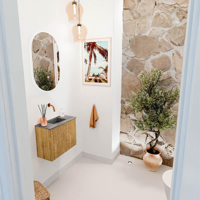 Mondiaz JOYA-DLUX 50cm toiletmeubel - kleur Oak - Wastafel FAYE positie Midden Zonder kraangat kleur Sombra.
