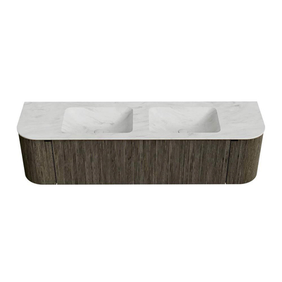 Mondiaz KURVE-DLUX Ensemble de meuble de salle de bains - 170x46x40cm - 1 tiroir - 2 portes - lavabo solid surface - double - 2 trous de robinet - Shadow