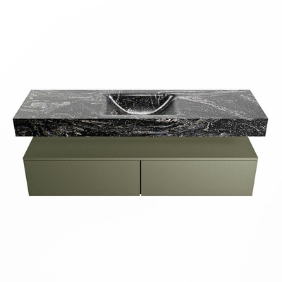 Mondiaz ALAN-DLUX Ensemble de meuble - 150cm - meuble Army mat - 2 tiroirs - Lavabo Cloud Lava suspendu - vasque Centre - 1 trou de robinet