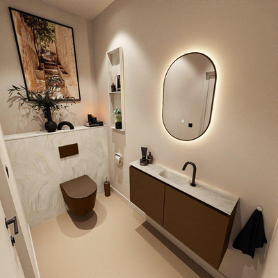 MONDIAZ TURE-DLUX Meuble toilette - 100cm - Rust - EDEN - vasque Ostra - position centrale - 1 trou de robinet