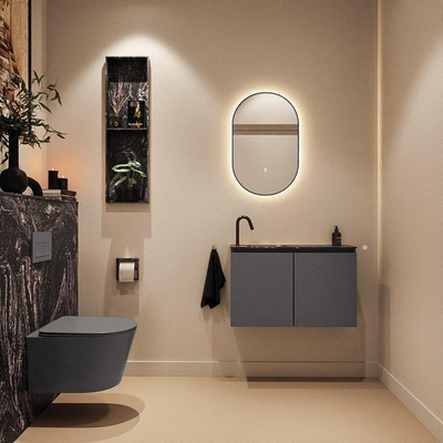 MONDIAZ TURE-DLUX Meuble toilette - 80cm - Dark Grey - EDEN - vasque Lava - position gauche - 1 trou de robinet