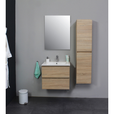 Basic Bella Meuble avec lavabo en porcelaine 1 trou de robinet 60x55x46cm avec armoire toilette à 1 porte gris Chêne