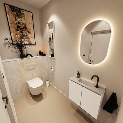 MONDIAZ TURE-DLUX Meuble de toilettes 60 cm Talc. Lavabo EDEN Ostra position milieu. Avec 1 trou de robinet.