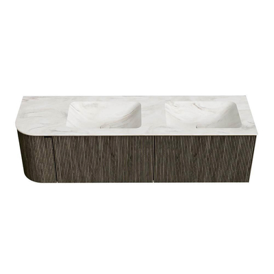 Mondiaz KURVE-DLUX Badkamermeubelset - 155x46x40cm - 2 lade - 1 deur - wastafel solid surface - dubbel / rechts - zonder kraangat - Shadow