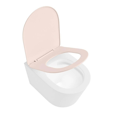 Mondiaz LAVIE WC suspendu – sans bride – 36 x 53 cm – avec abattant softclose – Talc (blanc), abattant Rosee (rose)