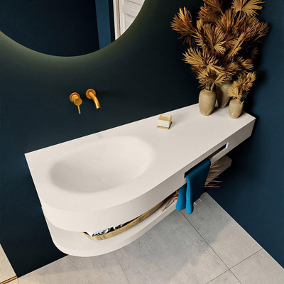 MONDIAZ RIVA Badkamermeubelset - 120x50x5.8cm - 0 lades - Linen mat - 0 kraangaten - wasbak links - solid surface linen