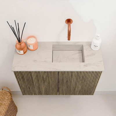 Mondiaz JOYA-DLUX 60cm toiletmeubel - kleur Dusk - Wastafel FAYE positie Rechts Zonder kraangat kleur Opalo.