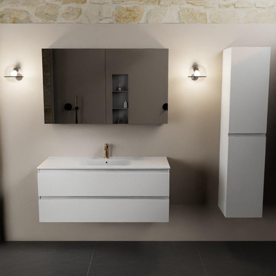 Mondiaz AIVY Ensemble de meuble - 120x45x50cm - 1 trou de robinet - 1 vasque Talc céramique - Centre - 2 tiroirs - avec miroir - MDF Talc