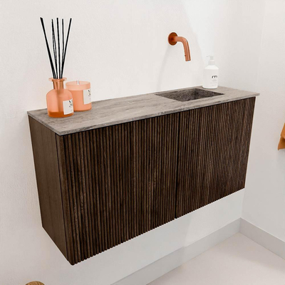 Mondiaz JOYA-DLUX 80cm toiletmeubel - kleur Walnut - Wastafel FAYE positie Rechts Zonder kraangat kleur Oza.