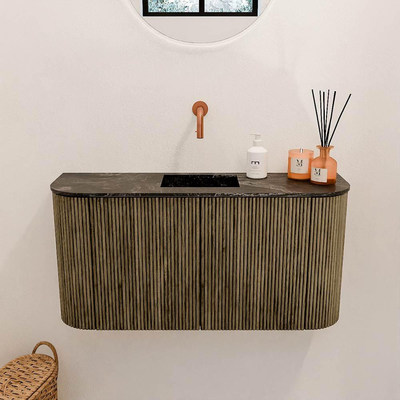 Mondiaz JOYA-DLUX 83.2cm toiletmeubel - ronding links en rechts kleur Dusk - Wastafel FAYE positie Midden Zonder kraangat kleur Lava.