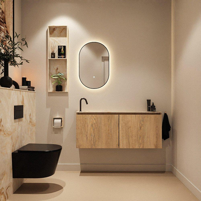 MONDIAZ TURE-DLUX Meuble de toilettes 120 cm Washed Oak. Lavabo EDEN Frappe position gauche. Avec 1 trou de robinet.