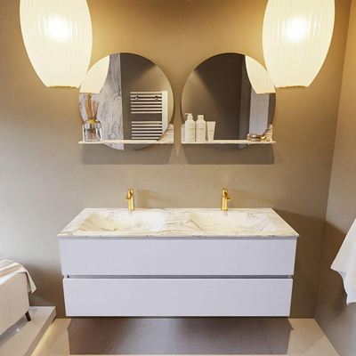 MONDIAZ VICA-DLUX Ensemble meuble de salle de bains - 130cm - meuble sous-vasque cale - 2 tiroirs - lavabo encastré cloud double - 2 trous de robinet - version hauteur 60cm - glace