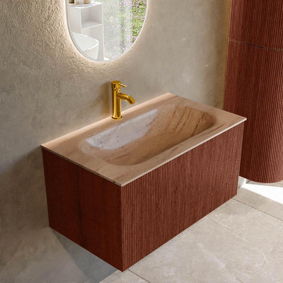 MONDIAZ KURVE-DLUX 80cm badmeubel kleur Ruby met 1 lade en 0 deuren. Wastafel BIG SMALL Midden 1 kraangat Saba.