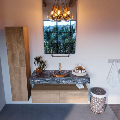 MONDIAZ ALAN - DLUX Badkamermeubelset - 120cm - onderkast - Washed Oak - 2 lades - vrijhangende wastafel - wasbak midden - 1 kraangat - Lava