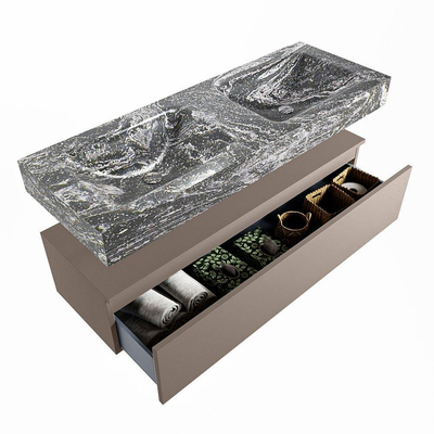 Mondiaz ALAN-DLUX Ensemble de meuble - 130cm - meuble Smoke mat - 1 tiroir - Lavabo Cloud Lava suspendu - vasque gauche et droite - 0 trous de robinet
