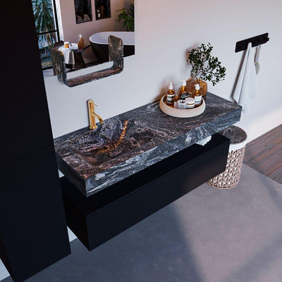 Mondiaz ALAN-DLUX Ensemble de meuble - 130cm - meuble Urban mat - 1 tiroir - Lavabo Cloud Lava suspendu - vasque Gauche - 1 trou de robinet