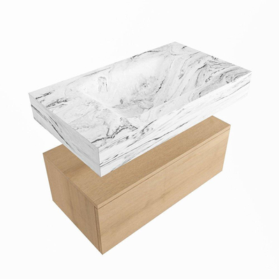 Mondiaz ALAN-DLUX Ensemble de meuble - 80cm - meuble Washed Oak mat - 1 tiroir - Lavabo Cloud Glace suspendu - vasque Centre - 1 trou de robinet
