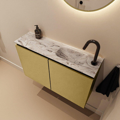 MONDIAZ TURE-DLUX 80cm toiletmeubel Oro. EDEN wastafel Glace positie rechts. Met 1 kraangat.