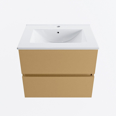 Mondiaz VICA ensemble de meuble de salle de bain - 60cm - meuble sous-vasque oro - 2 tiroirs - lavabo denia milieu - 1 trou de robinet - version haute de 60cm - blanc brillant