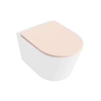 Mondiaz LAVIE WC suspendu – sans bride – 36 x 53 cm – avec abattant softclose – Talc (blanc), abattant Rosee (rose)