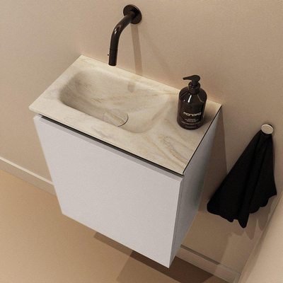 MONDIAZ TURE-DLUX meuble WC 40 cm Linen. EDEN lavabo Ostra position gauche. Sans trou de robinet.
