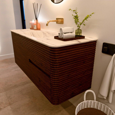 Mondiaz CIRO-DLUX Meuble de salle de bains - 120x45x50cm - Plan vasque solid surface Nata - 1 vasque centrale - sans trous de robinetterie - 2 tiroirs - Ruby