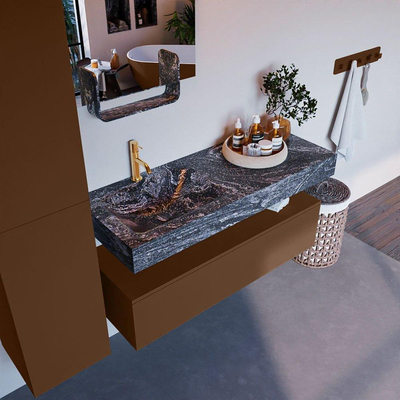 Mondiaz ALAN-DLUX Ensemble de meuble - 120cm - meuble Rust mat - 1 tiroir - Lavabo Cloud Lava suspendu - vasque Gauche - 1 trou de robinet